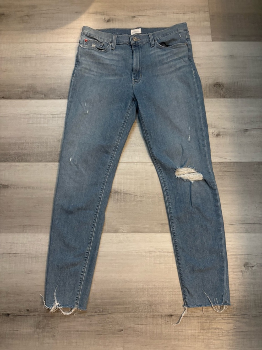 Hudson Blair High Rise Skinny Ankle Jeans Distressed Raw Hem Size 30